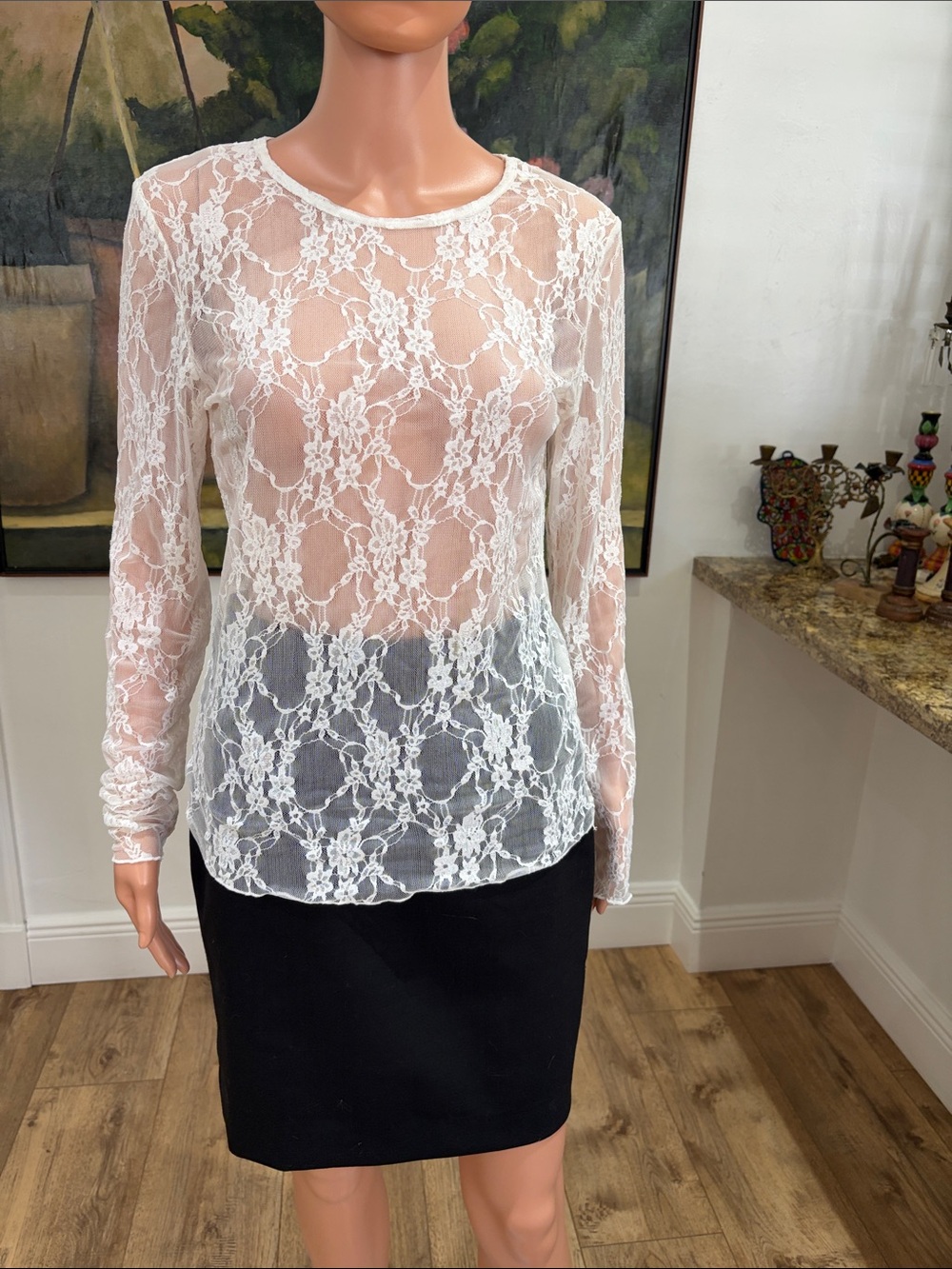 White sheer lace long sleeve top